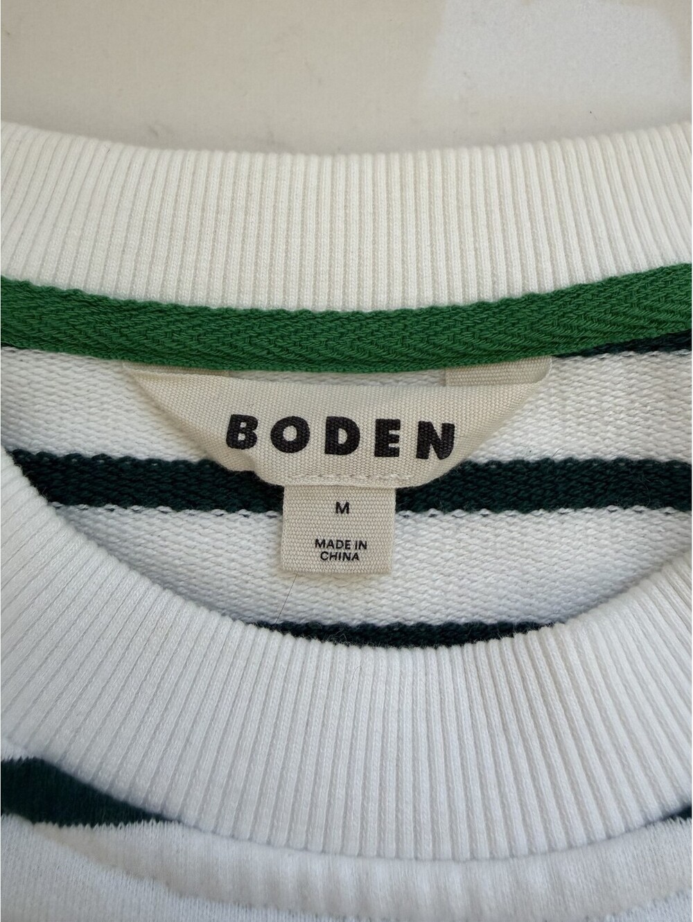 NWOT Boden Green & White Striped Button Shoulder Sweatshirt Size M - Picture 5 of 12
